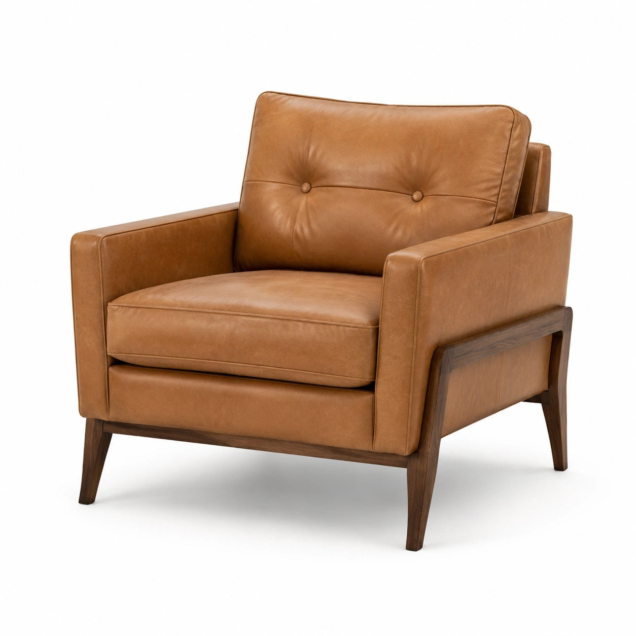 Fauteuil en cuir marron avec structure en bois