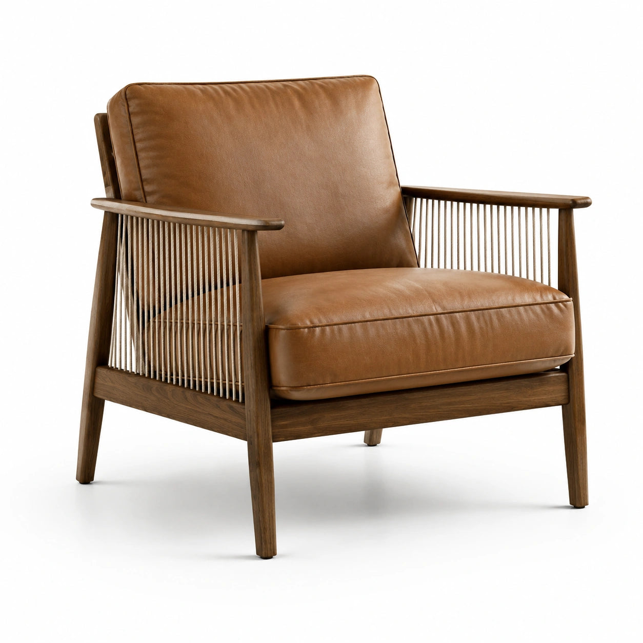 Fauteuil en bois et cuir PU marron