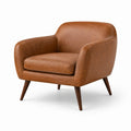 Fauteuil en Similicuir Brun avec Pieds en Bois