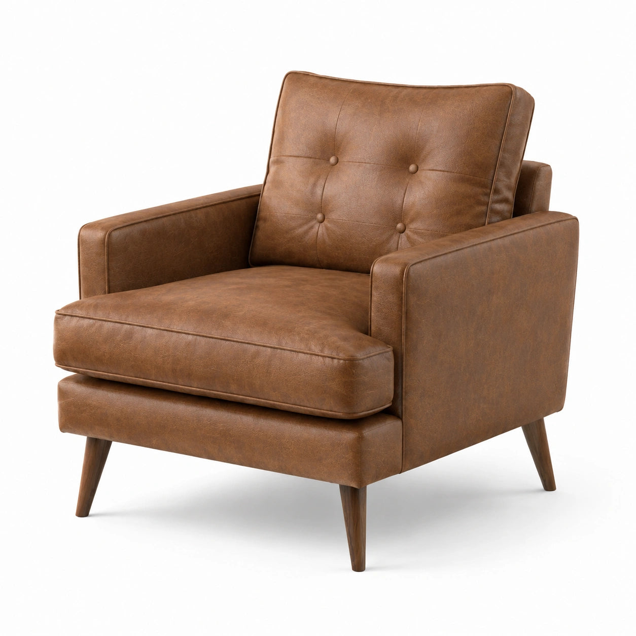 Fauteuil en cuir synthétique marron avec pieds en bois