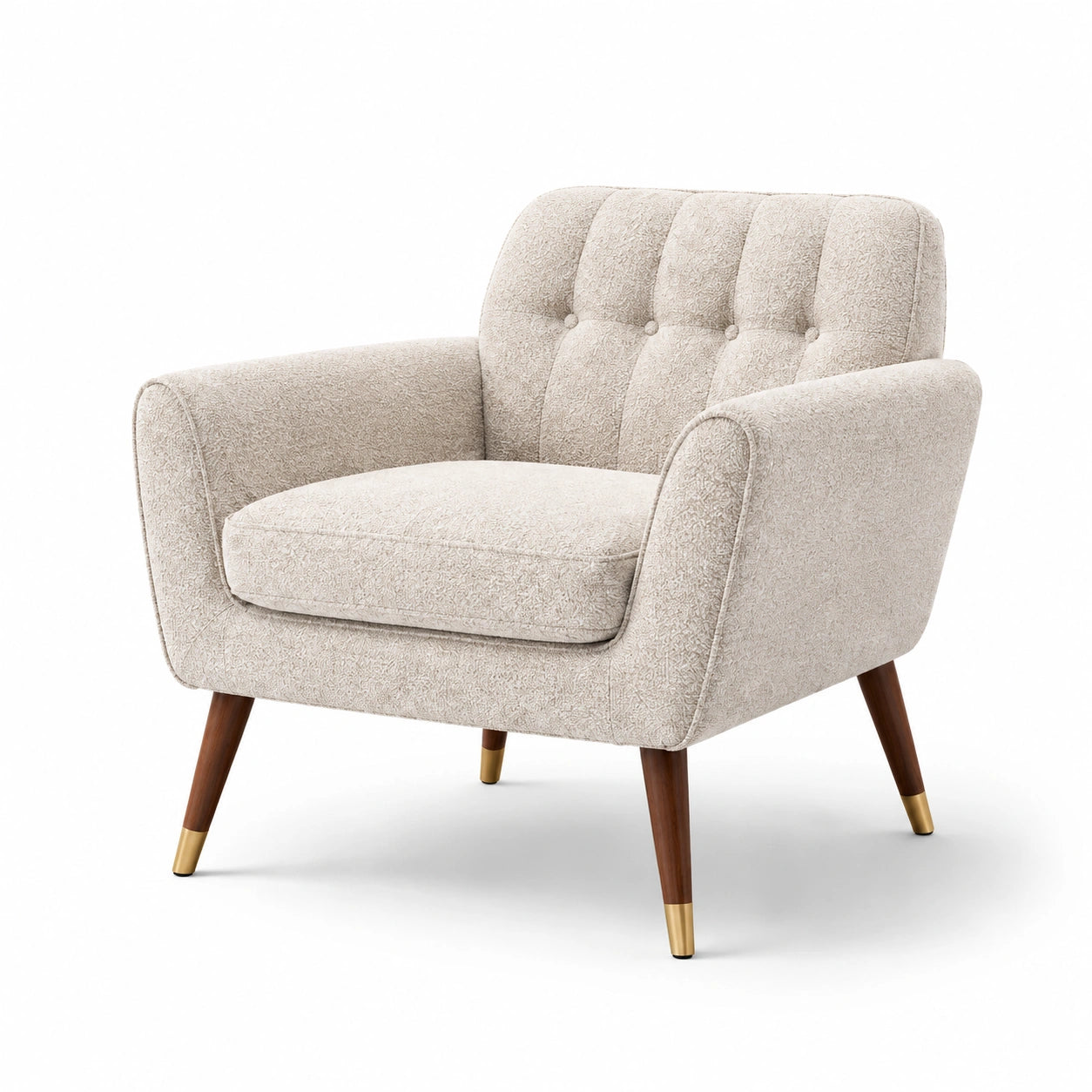 Fauteuil en tissu bouclé beige avec pieds en bois