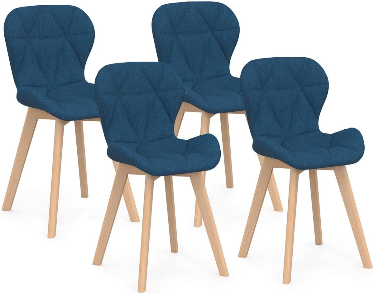 IDMarket - Lot de 4 chaises ROBINE en Tissu Bleu Canard pour Salle à Manger