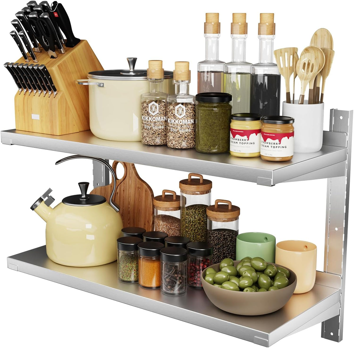 TAIMIKO Étagère Cuisine Inoxydable Réglable 100cm, 2 Niveaux Étagère Métallique Murale Amovible