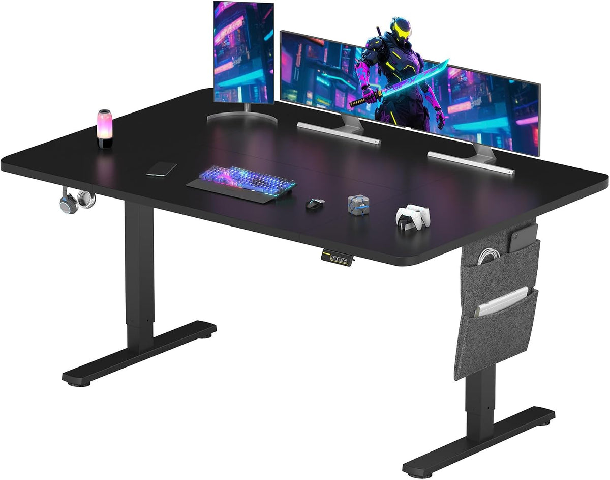 SANODESK Bureau Gaming Réglable en Hauteur 160x60 cm, Bureau Assis Debout, Table Électrique Contrôle à Fonctions Mémoires avec Crochet, Noir