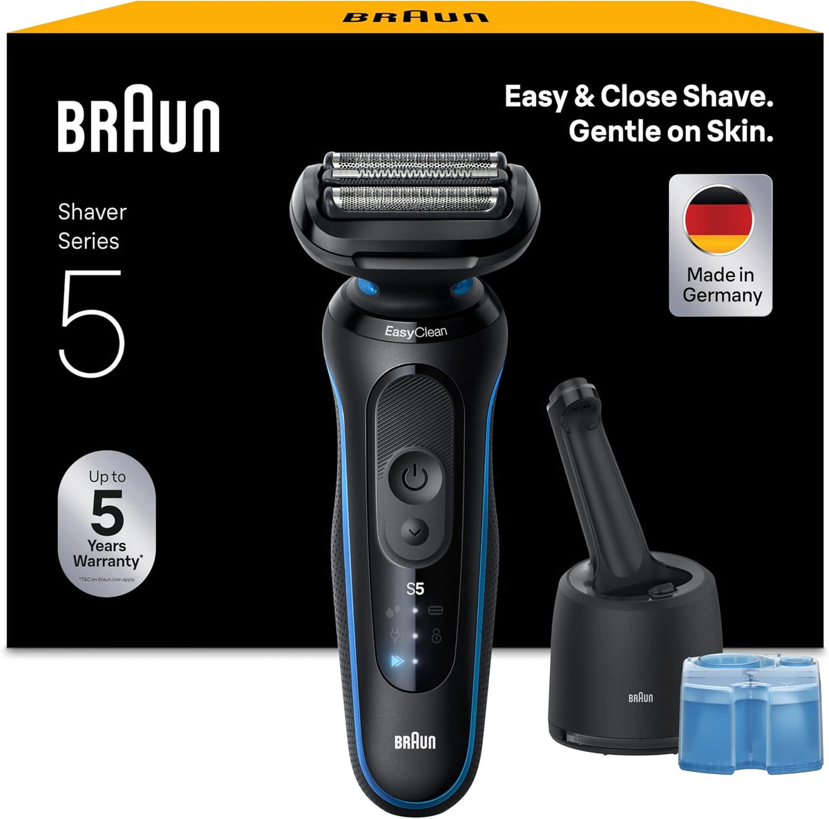 Braun Rasoir Electrique Homme Series 5 52-B7200CC Bleu, Etanche, Lames Flexibles Pour Raser Doucement Le Visage et La Barbe, 2 Modes De Rasage