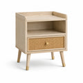 Table de chevet en bois et rotin chêne clair