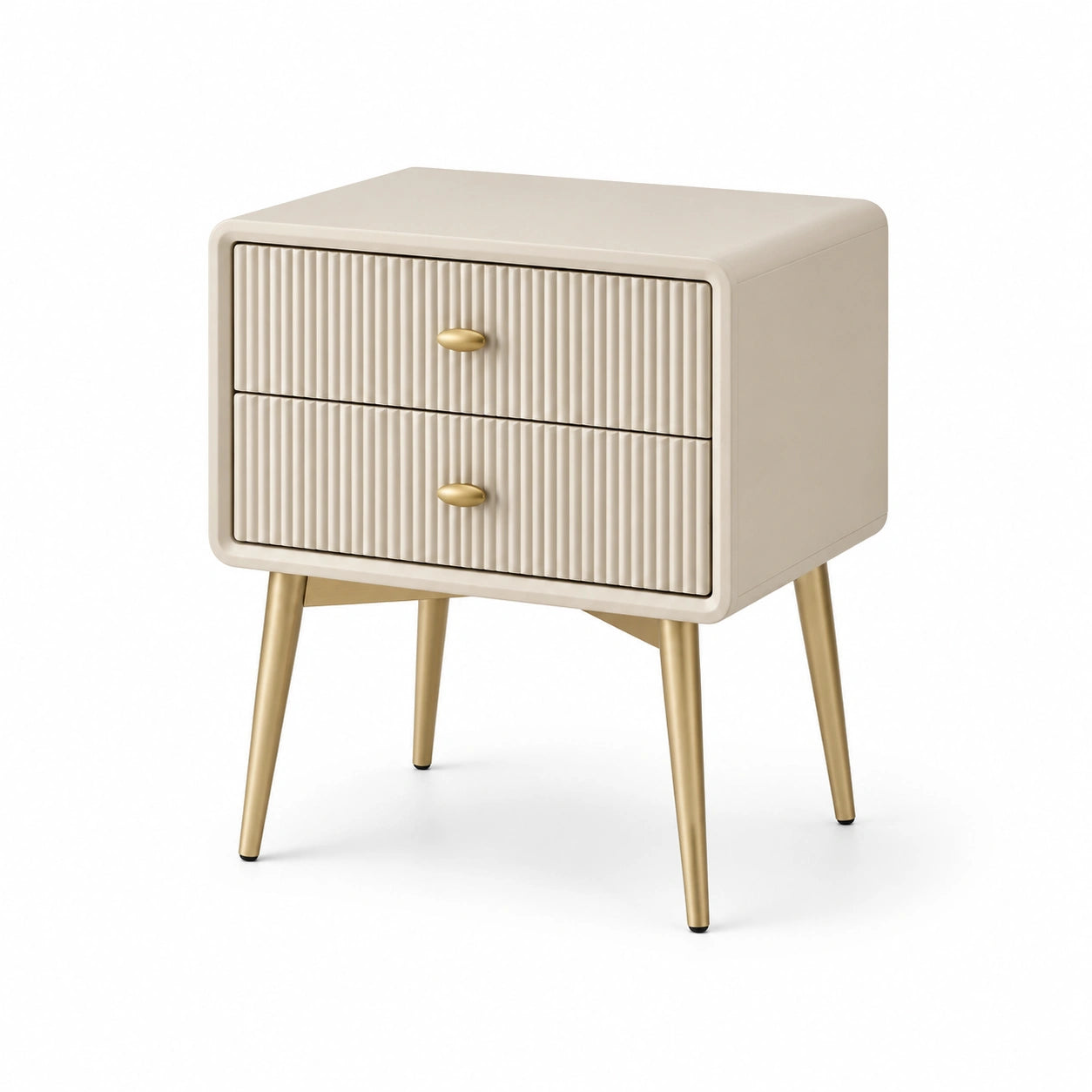 Table de chevet en bois et métal avec 2 tiroirs beige