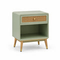 Table de chevet en bois et rotin vert