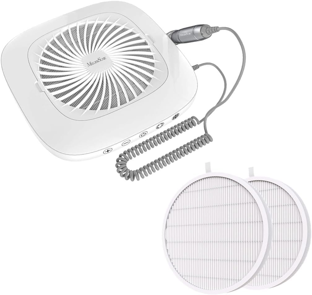 MelodySusie Aspirateur à Poussière Professionnel pour Manucure - 1 Appareil + 2 Filtres Réutilisables - Aspiration Puissante, Faible Bruit