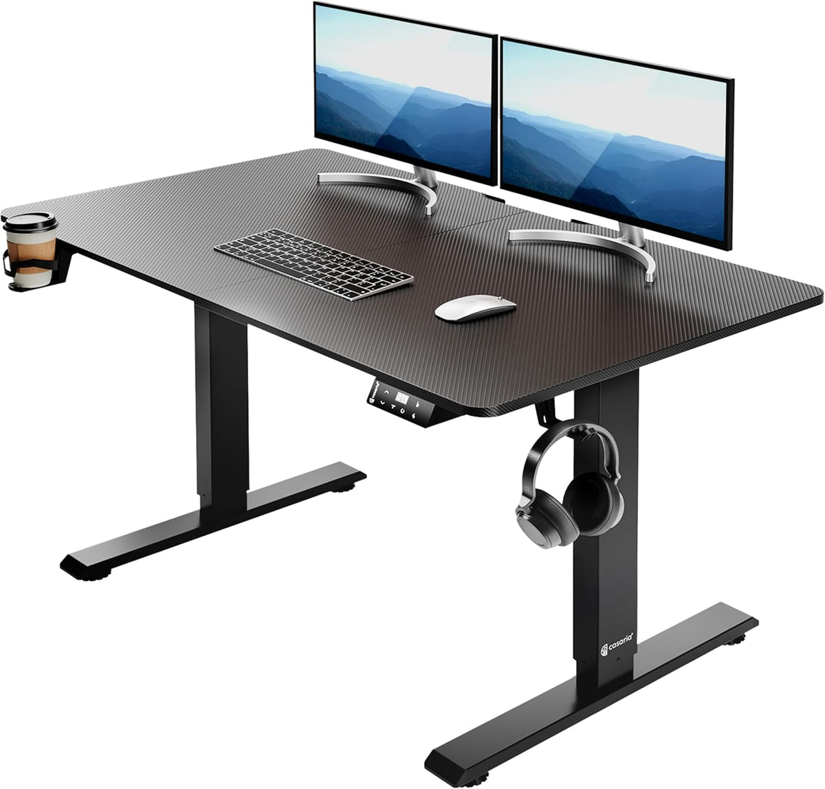 Casaria Bureau réglable en Hauteur électrique Noir 110cm Bureau Assis Debout écran LCD Support Accessoires télétravail