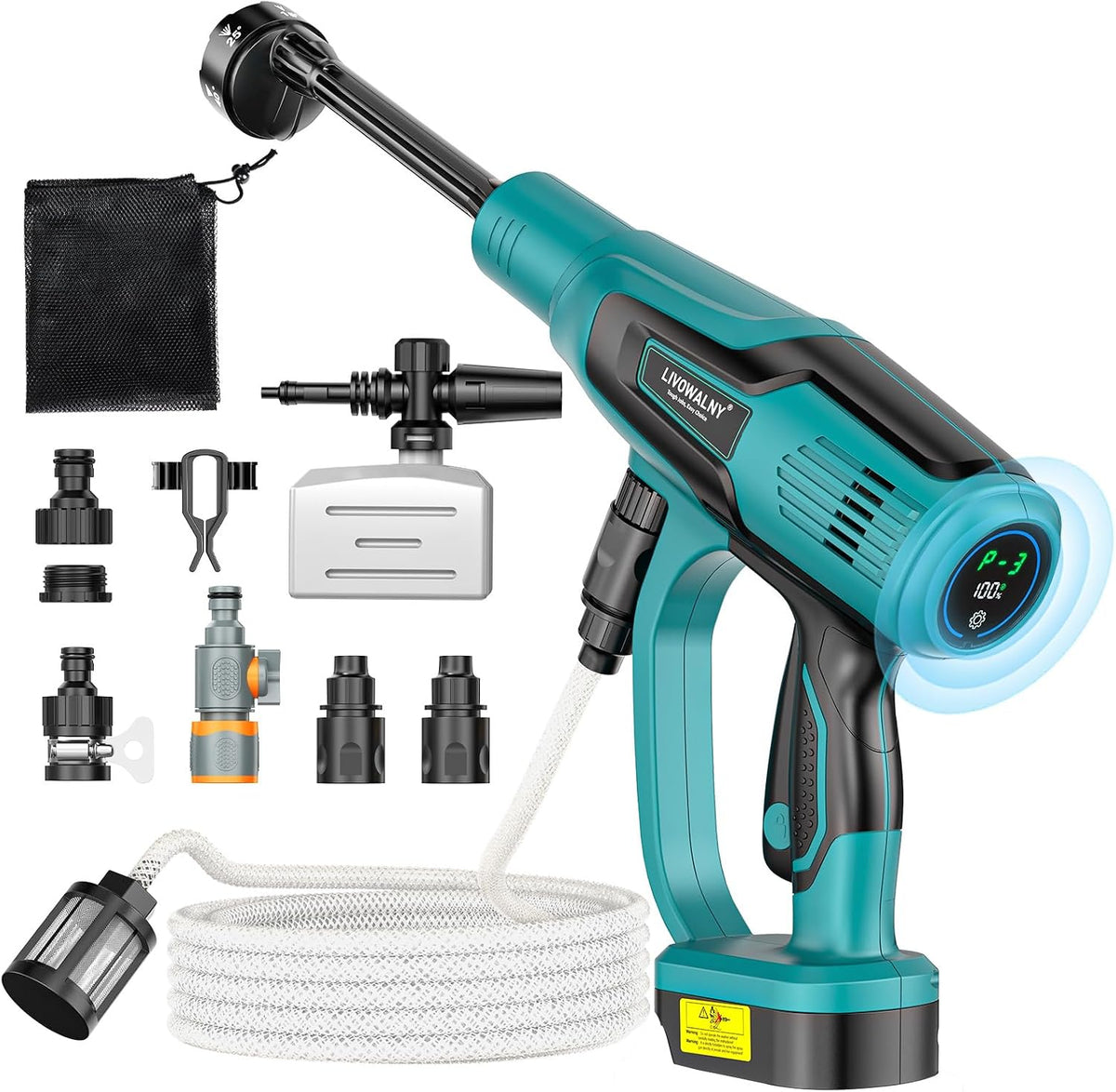 LIVOWALNY sans Balais Nettoyeur Haute Pression Compatible avec Makita 18V, Nettoyeur Haute Pression Sans Fil Mobile 82 Bar, 6L/Min, 3Niveaux