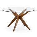 Table ronde en bois de chêne et verre trempé