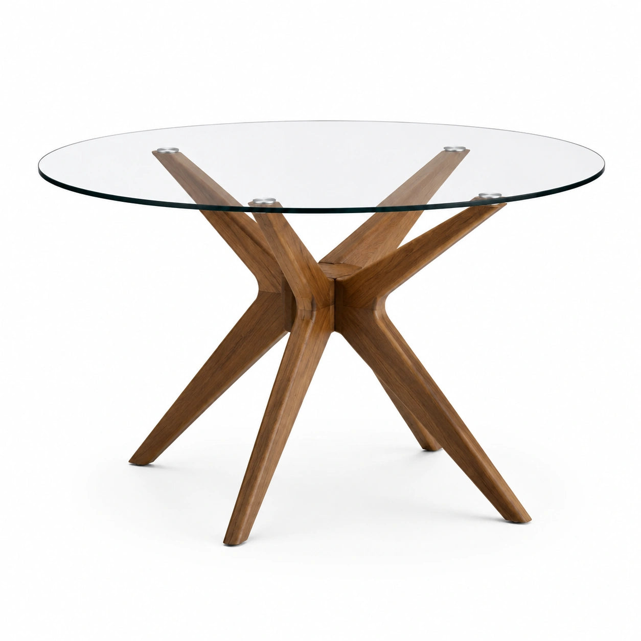 Table ronde en bois de chêne et verre trempé