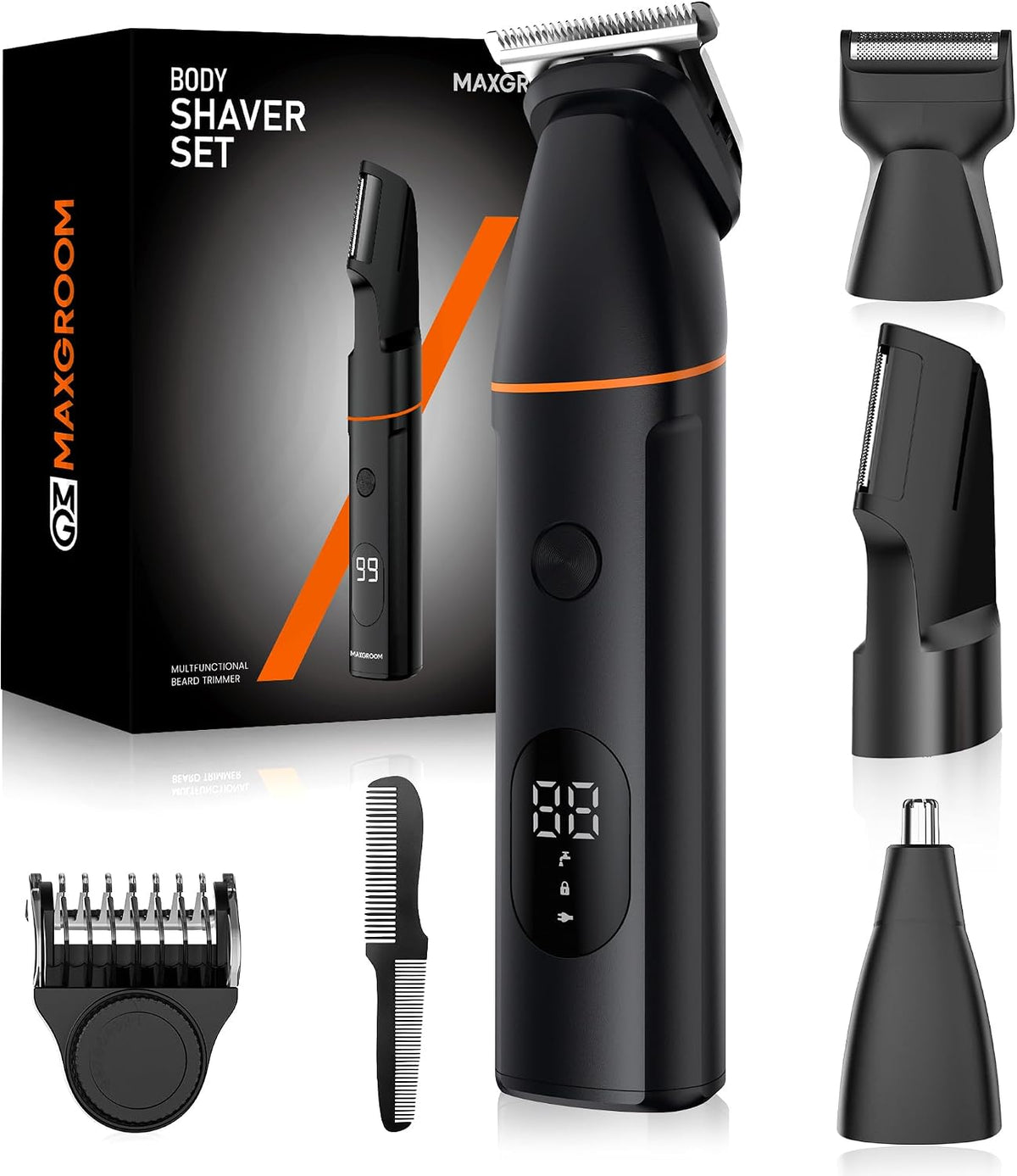MAXGROOM Tondeuse Corps Homme Électrique, 4 en 1 Multifonction Tondeuse Partie Intime Homme, 7000RPM Rasoir Barbe Professionnel