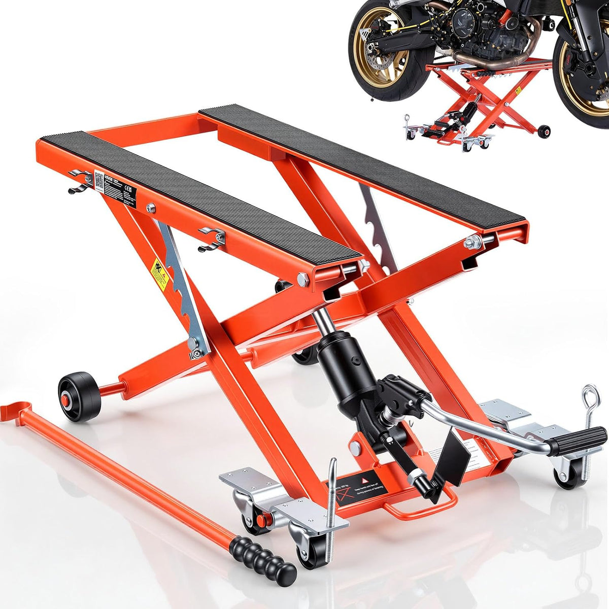 VEVOR Cric de Moto à Ciseaux, Pont Élevateur Hydraulique Portable Charge 499 kg Plage de Levage 12-38,5 cm, pour Entretien Motocross Atelier