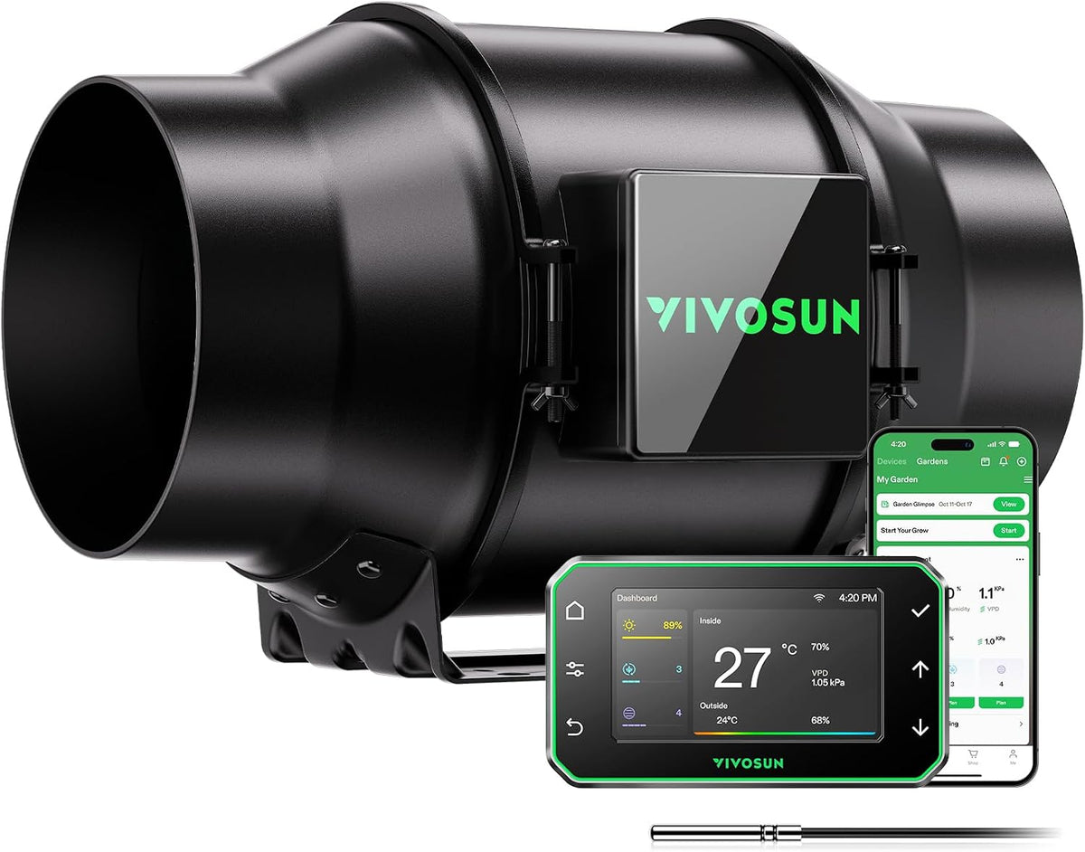 VIVOSUN Ventilateur en ligne 150 mm 660 m³/h AeroZesh G6 avec moteur EC et GrowHub E42A+, contrôle VPD, WiFi/App, ventilation pour tentes de culture