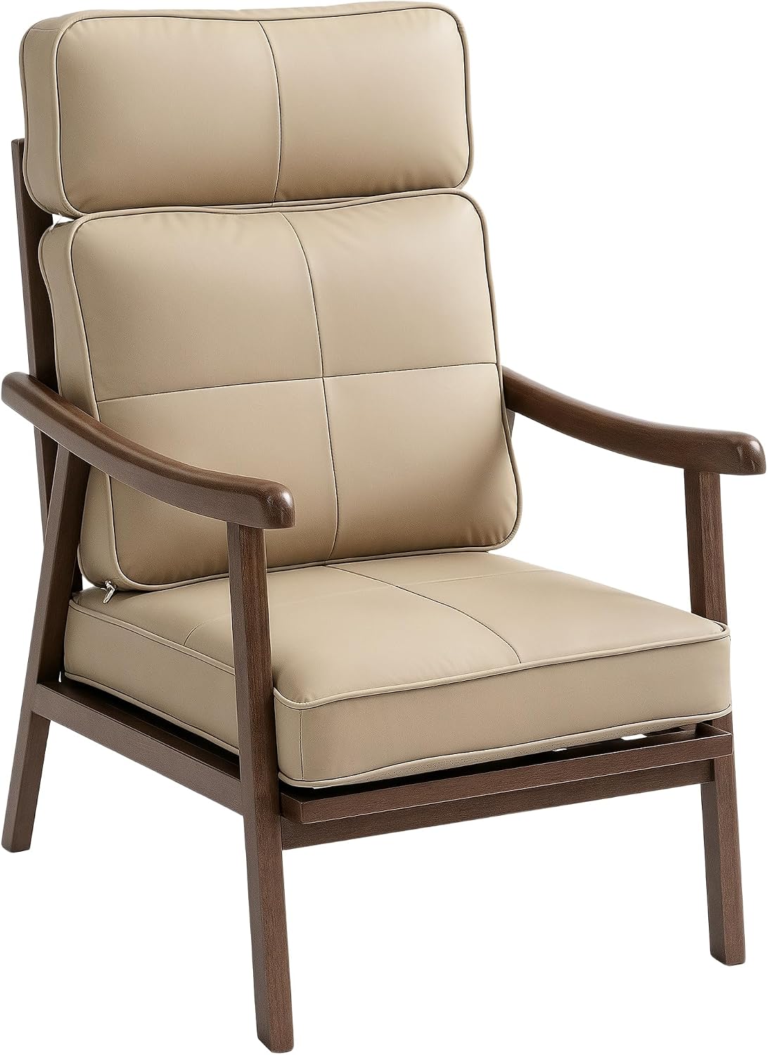 HOMCOM Fauteuil de Salon Fauteuil de Salon en PU avec Structure en Bois Coussins épais et rembourrés Dossier Haut Charge 150 kg Fauteuil de Lecture