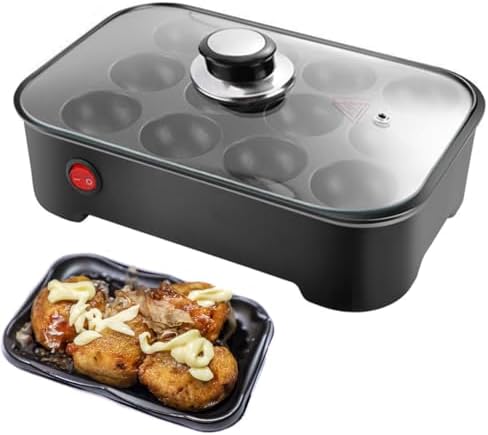 Machine à takoyaki multifonction à 12 trous, poêle à takoyaki électrique avec couvercle, contrôle automatique de la température