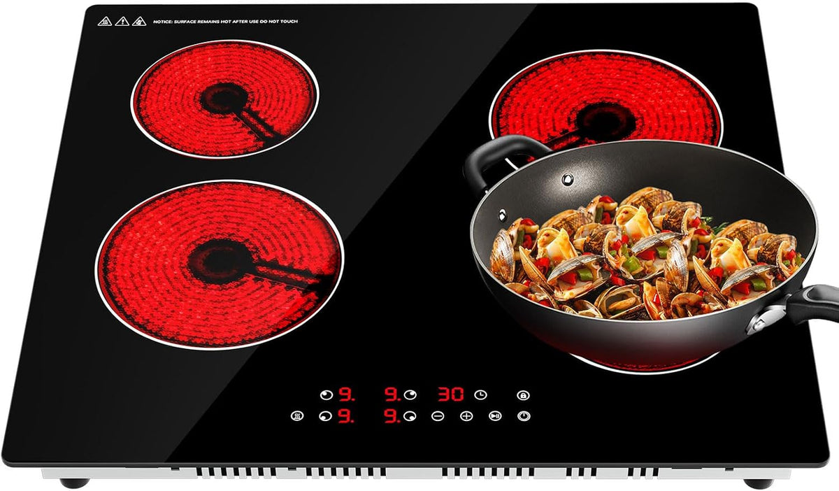 Plaque Vitrocéramique 4 feux, Table de Cuisson Encastrable 60CM,6000W, 9 Niveaux de Puissance, Commandes tactiles & minuteurs