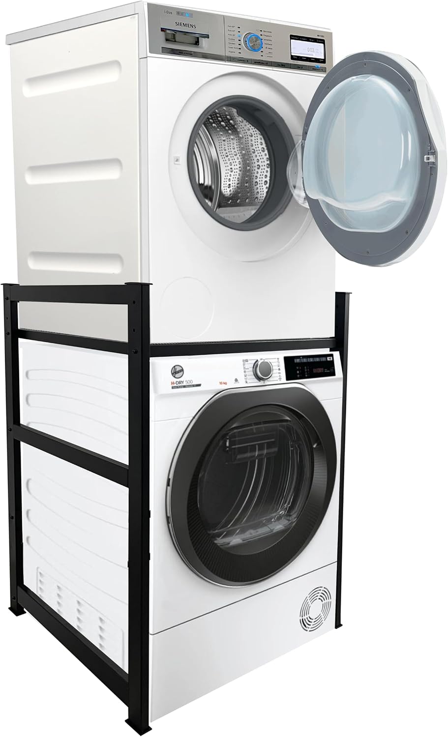 QUICK STAR Étagère pour Machine à Laver 74x65x111cm Noir, Meuble de Rangement pour Lave-Linge et sèche-Linge superposés