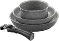 Ballarini Torre Set de Poêles et Casserole, Poêles 24 + 28 cm, Casserole 16 cm, Revêtement Céramique, Optimisé pour l'Induction, Poignée Amovible