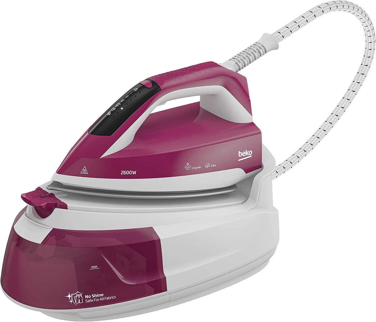 Beko - SGA6126R - Fer à repasser, système de repassage, 6 bar, 2600 W, 1 litre, contrôle numérique - Blanc/violet