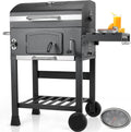 LIFERUN Barbecue Charbon de Bois XL, Grand Barbecue a Charbon avec Couvercle, BBQ Smoker avec Thermomètre et 2PCS Roues, Gril Réglable en Hauteur