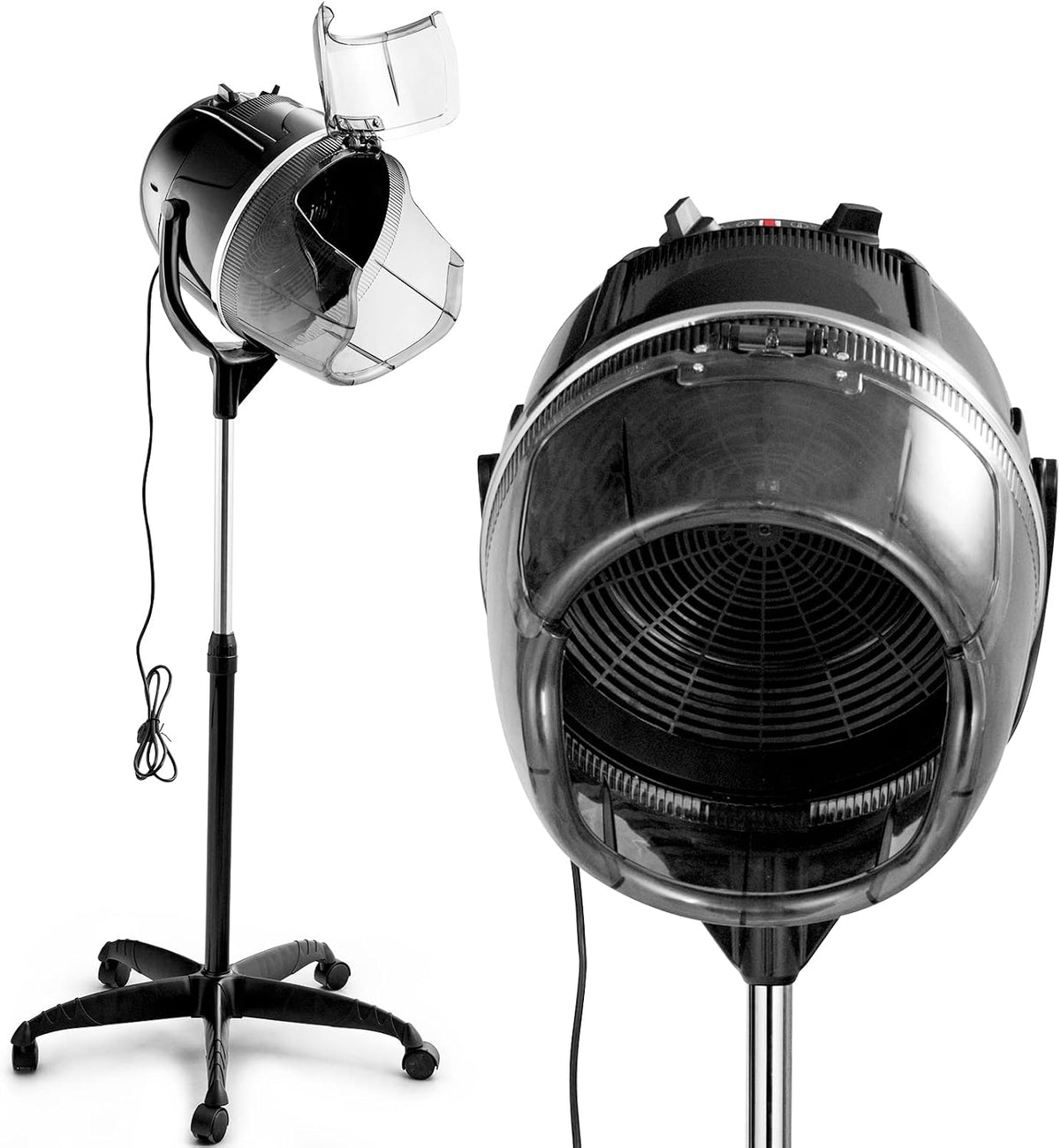 LIFEZEAL Casque de Séchage Professionnel, Support de Sèche-Cheveux Sur Pied, Hauteur Réglable pour Coiffeur, Salon de Coiffure, 1050 W