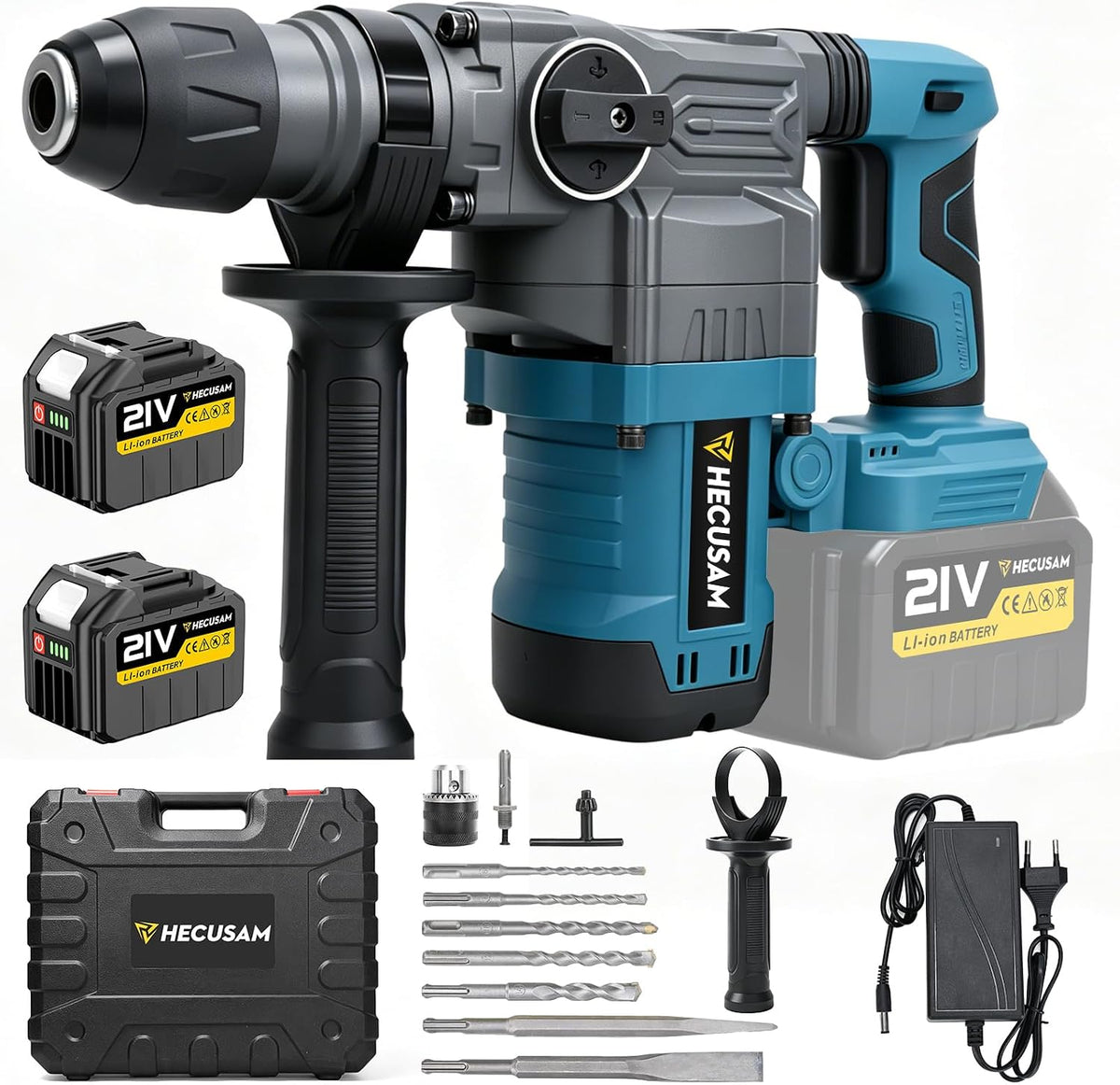 SDS Plus Marteau de Démolition Professionnel 8J, 3000W Moteur sans balais, Perforateur sans fil avec 2 batteries de 4,5 Ah