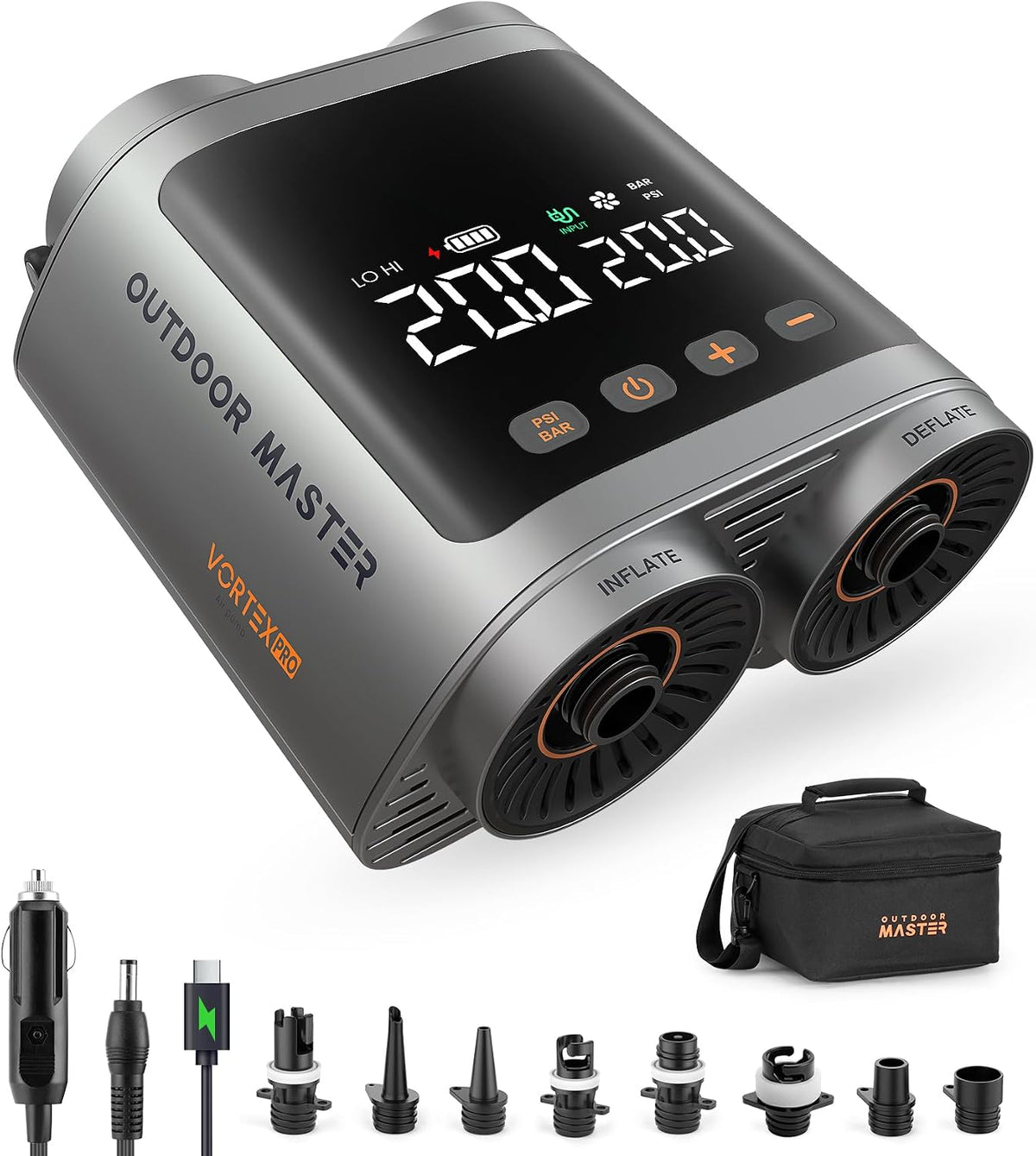 OutdoorMaster Vortex Pro 57.7Wh Rechargeable Pompe de Paddle Portable, Pompe Sup Électrique Batterie pour 3 SUPs Gonflage & Dégonflage
