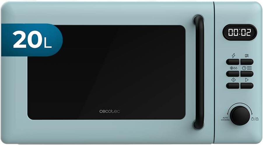 Cecotec Micro-ondes Rétro avec Gril 20L Proclean 5110 Blue, Numérique, 700W Microondes + Gril 800W, 8 Programmes, 6 Niveaux de Puissance