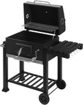 WOLTU Barbecue Charbon de Bois, Chariot de Barbecue à Roulettes, avec Couvercle, Thermomètre, Poignée, Grille, Étagères, 117x71x107 cm, Noir
