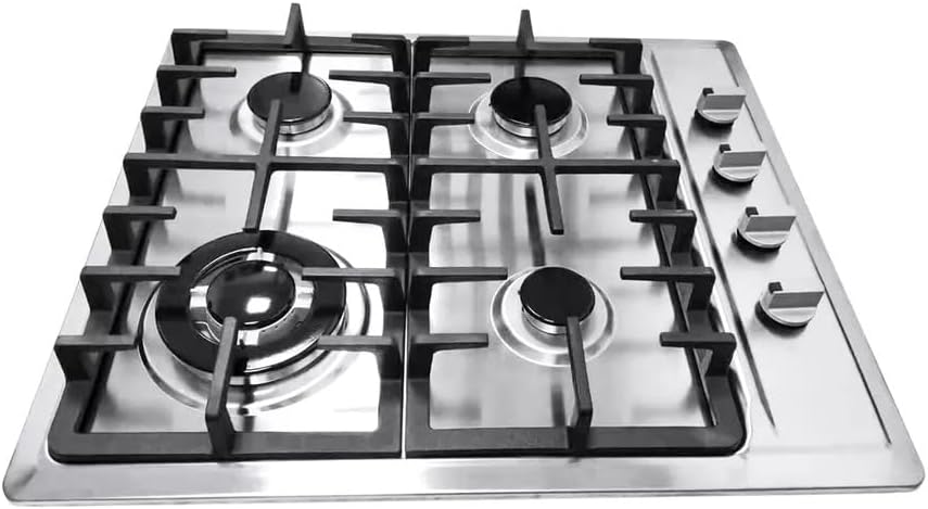 Table Cuisson Gaz 5 Feux, Plaque Encastrable, Cuisinière Professionnelle, Acier Inoxydable, Protection Sécurité Flamme, Contrôle Indépendant