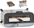 HOMCOM Four électrique 3-en-1, mini four 4,9 L, grille-pain à fente longue et plancha de table, écran LED, minuterie 60 min, plaque de cuisson