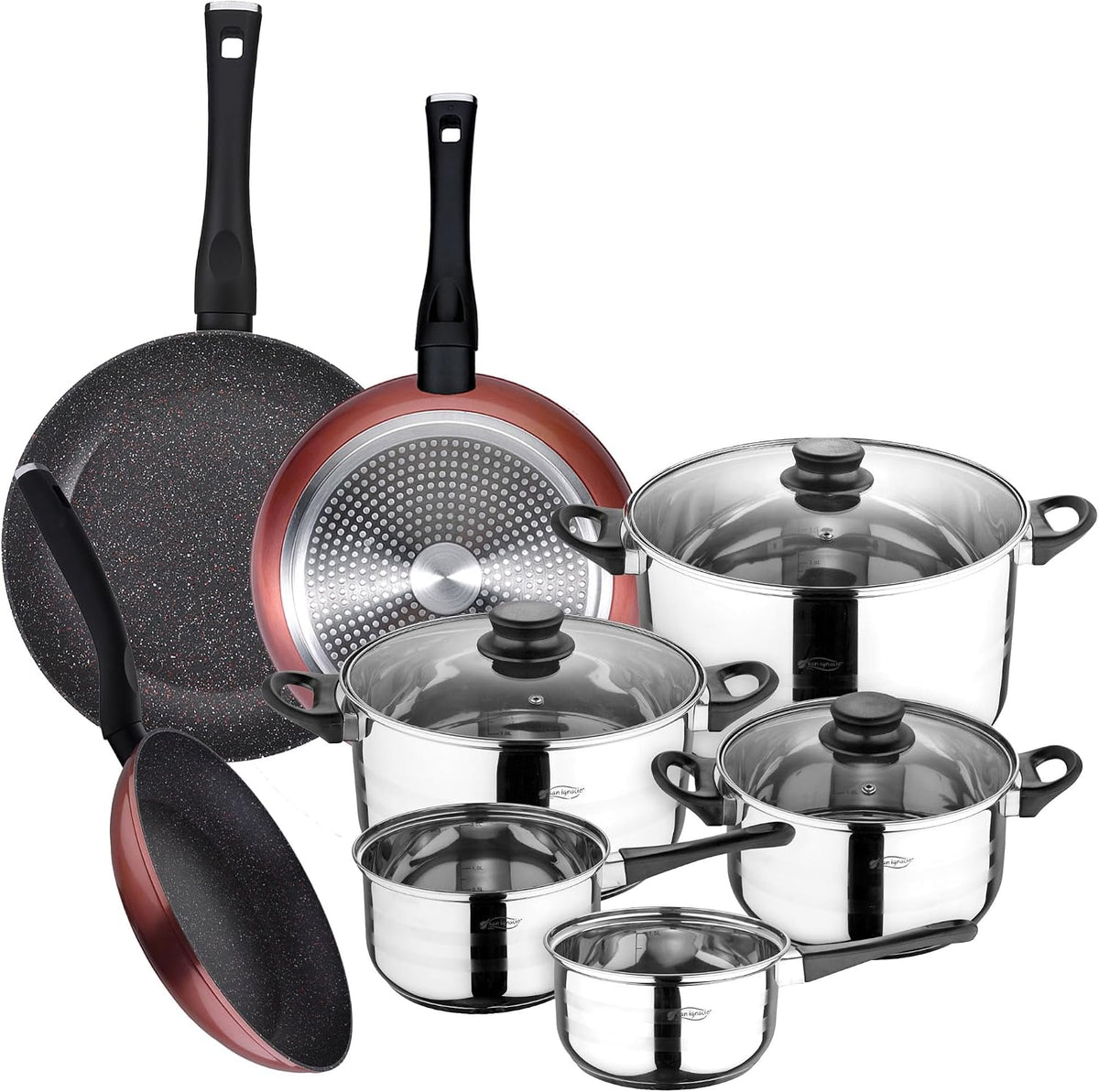 San Ignacio Pack de 3 casseroles Ø20 / 24 et 28 cm + 8pc Batterie de cuisine en acier inoxydable