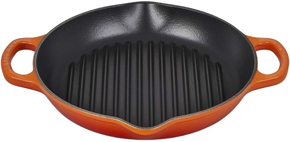 LE CREUSET Gril rond profond en fonte émaillée Signature avec poignée d'assistance, 25 cm, Volcanique, 20208250900422