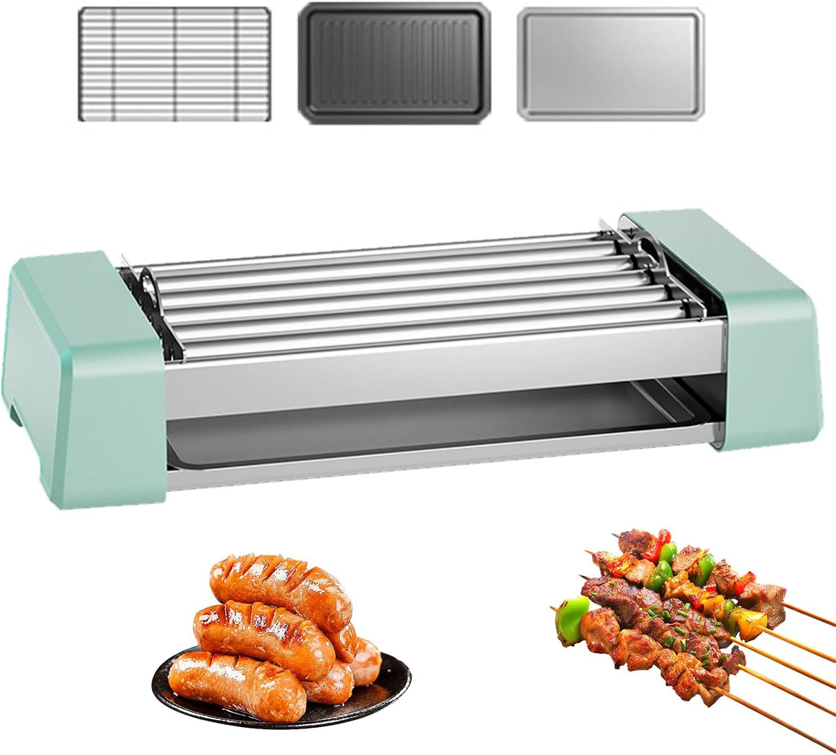 Machine À Hot-Dog À Rouleaux Électrique, Cuiseur-Grill À Saucisses 500W, 5 Rouleaux Antiadhésifs, Température Réglable, Bac Égouttoir