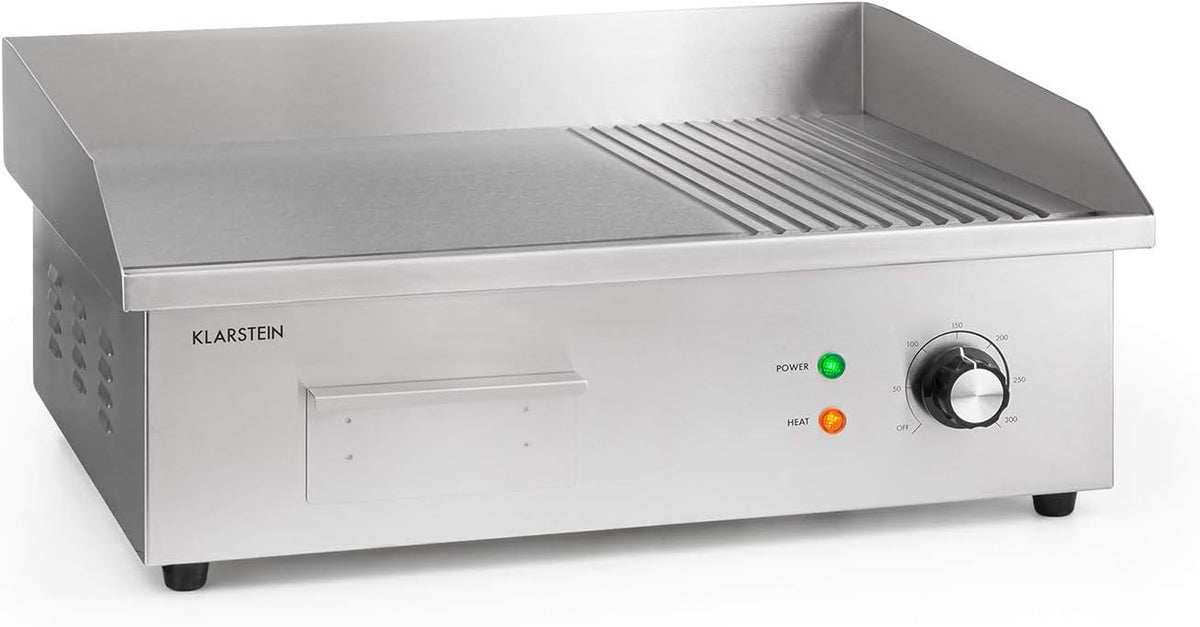 Klarstein Grillmeille 3000GR Pro Plaque de Gril Électrique en Fonte - Surface 54,5 x 35 cm (2/3 Lisse & 1/3 Rainuré), 50-300 °C