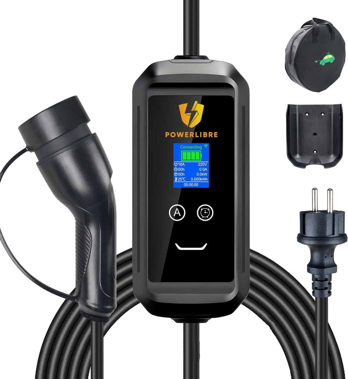 Chargeur Voiture Electrique Type 2 3.6kW 16A Réglable, Wallbox Portable IP66 avec Câble 5M et Écran LCD, Recharge EV avec RCD, Compatible e-208, Zoe