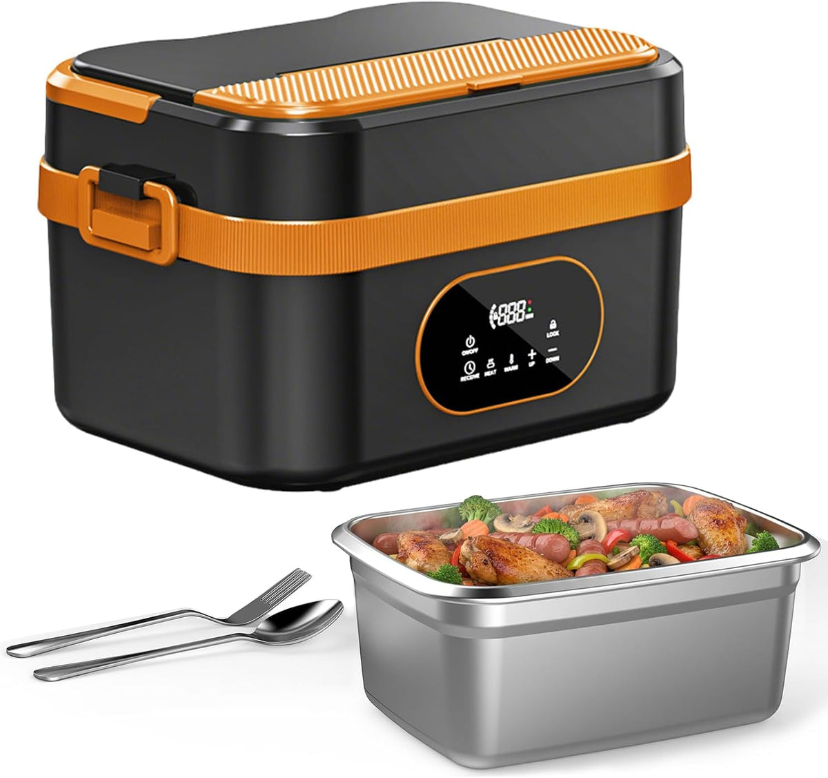 Gamelle Chauffante Electrique Sans Fil 1.5L, Chauffage Automatique 18000mAh Rechargeable avec Minuterie, Affichage LED & Sac Isotherme pour Bureau