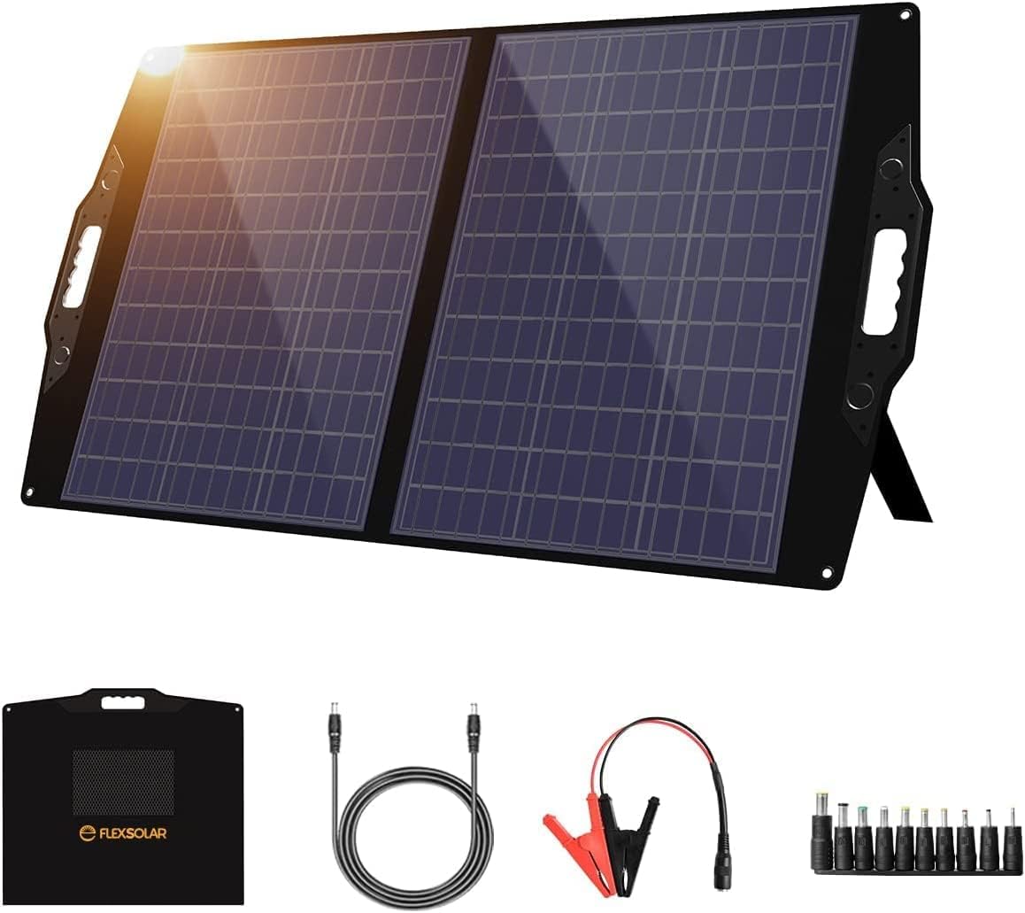 FlexSolar Panneau solaire pliable USB PD 100W, chargeur solaire pliable 20V