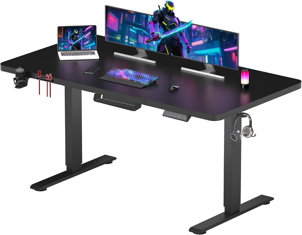 SANODESK Bureau Gaming Réglable en Hauteur 140x60 cm, Bureau Assis Debout, Table Électrique avec Fonction de Mémoire
