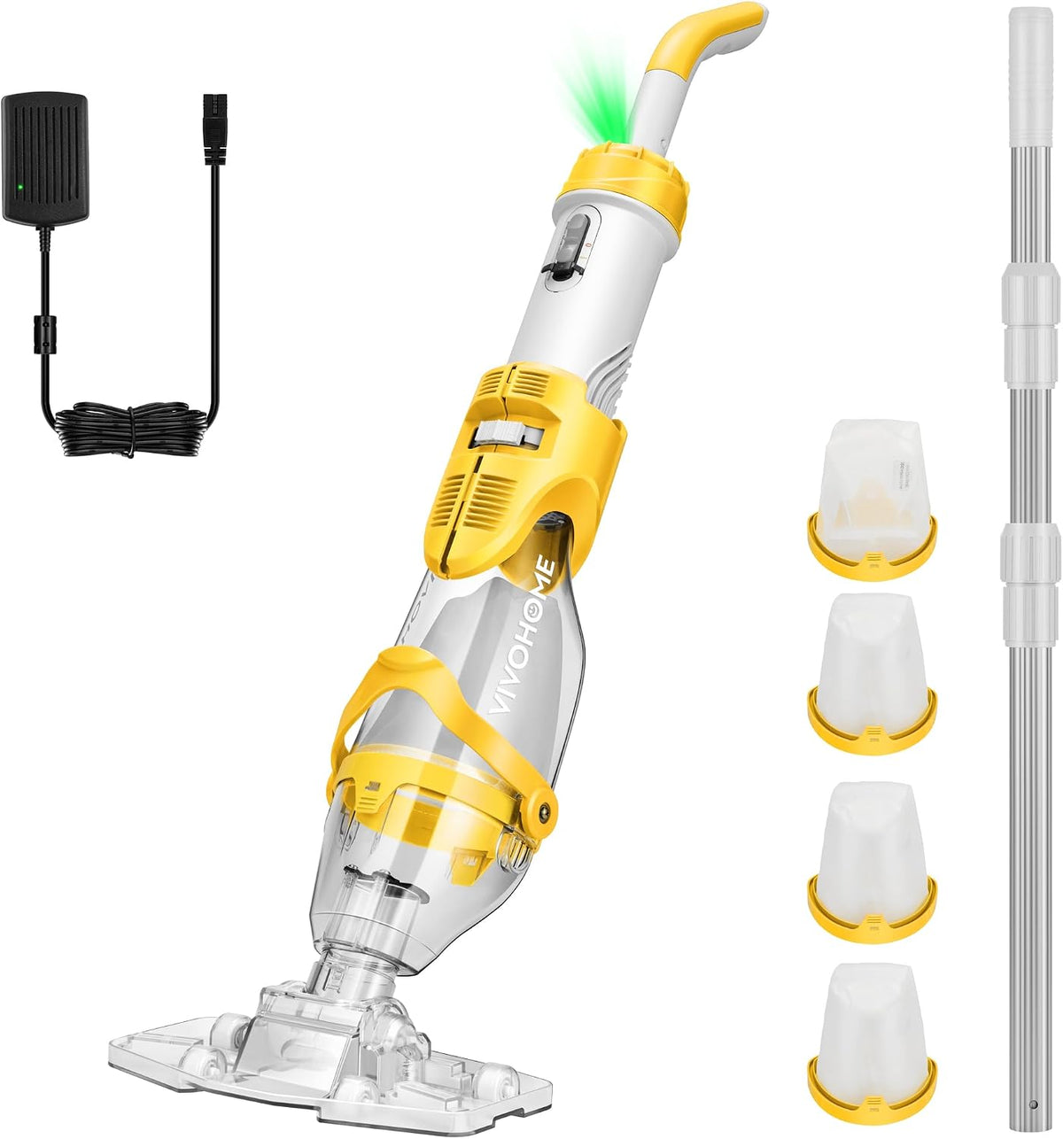 VIVOHOME Aspirateur Piscine sans Fil avec Perche Télescopique 250cm, Nettoyeur de Fond avec Indicateur de Batterie, Débit 4300LPH