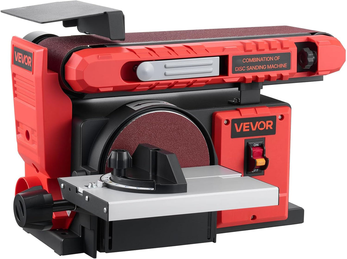 VEVOR Ponceuse à Bande et à Disque 400 W Bande Abrasive Réglable 101,6 x 914,4 mm Disque de Ponçage 152,4 mm Table de Travail Réglable 0-45° avec Port