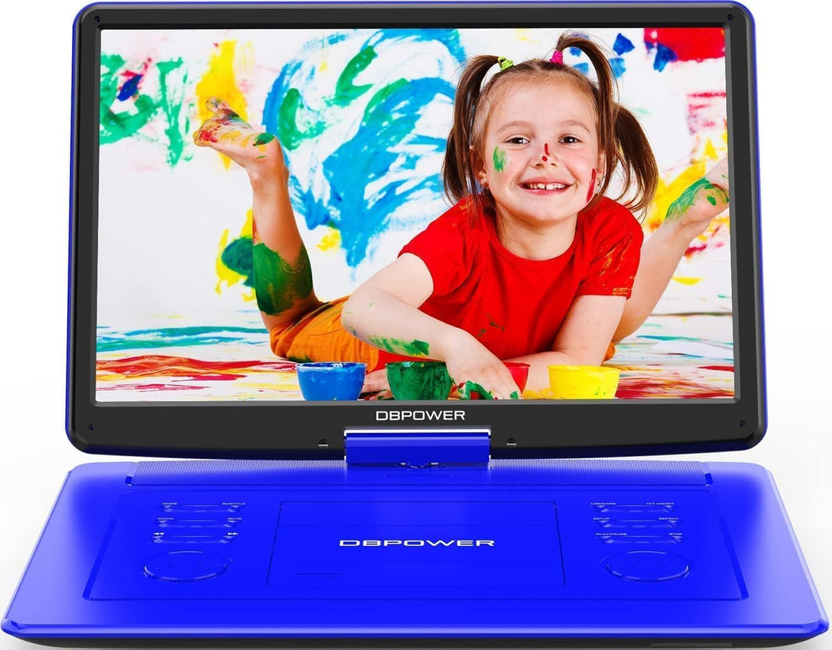 DBPOWER Lecteur DVD portable de 18' avec grand écran pivotant HD de 15,6', batterie rechargeable de 6 heures