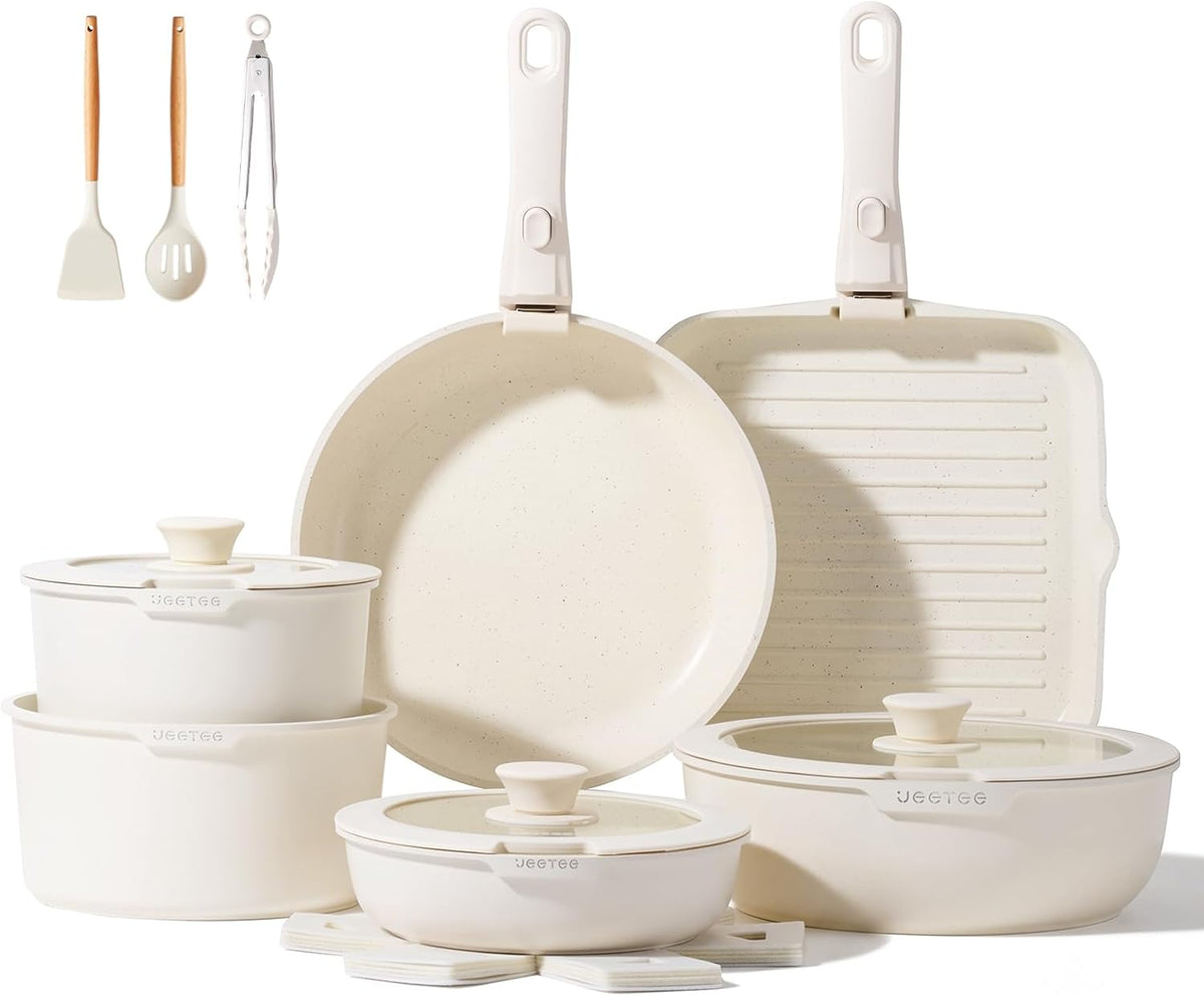 JEETEE Batterie de Cuisine 25 Pièces avec Poignées Amovibles pour Induction