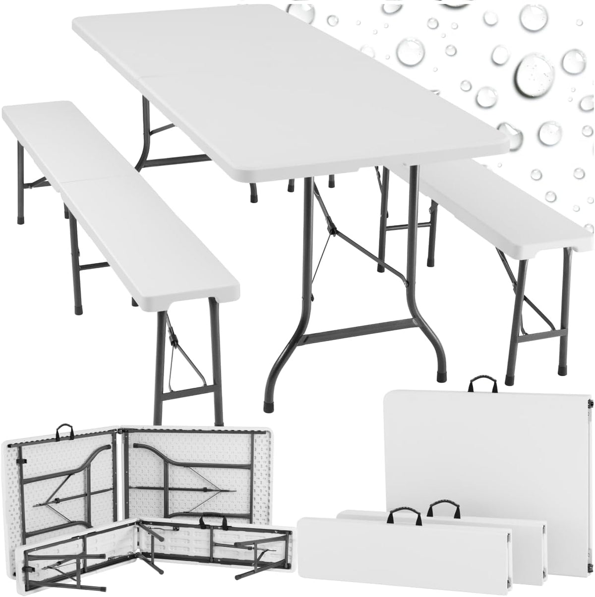 TecTake Ensemble de Table Pliante Camping ou de Pique Nique et 2X Banc de Jardin en Acier Léger