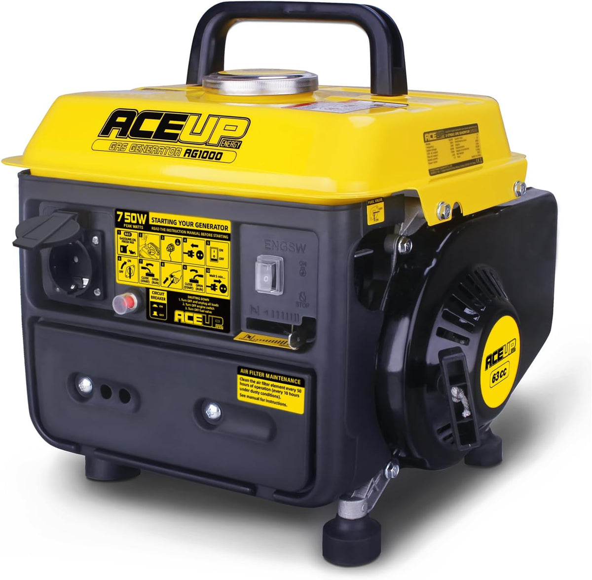 Aceup Energy 750W Groupe Electrogène Générateur à Essence et Prise 230 V pour la Camping Ultraléger 2 Temps 15,9 kg
