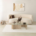 Hanah Home Élégante Table à café, Travertine, 105 x 30 x 65 cm, Dessus en 100% Verre et Panneau en Particules de mélamine