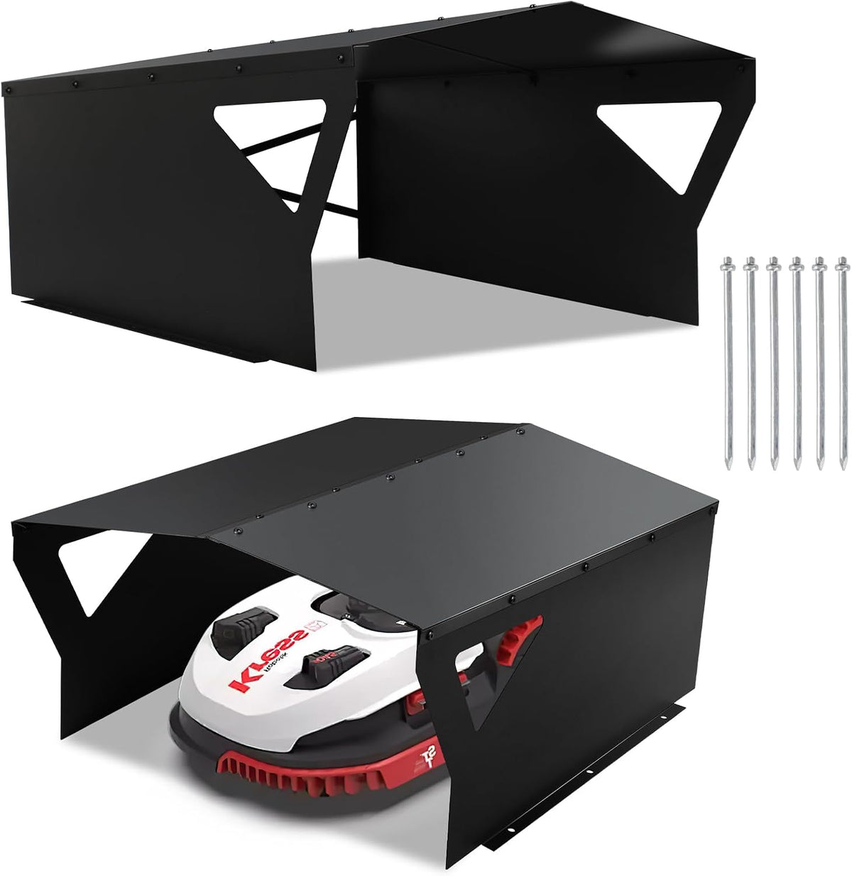 Garage en zinc pour robot tondeuse, 78 x 60 x 34 cm, pour robot de gazon, résistant aux intempéries, protection UV, avec matériel de montage, noir